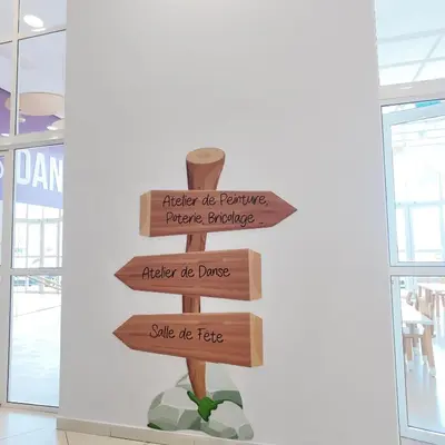 a directional sign in a store with five signs at Appartement Sidi Rahal Casablanca - proche du SHEMPARK payant, Sidi rahal et tamaris plage in Sidi Rahal