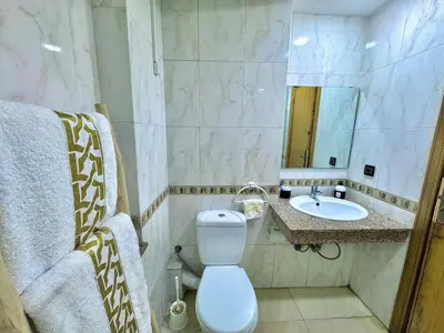 a bathroom with a toilet and a sink at Spacious family accommodation in Rabat
