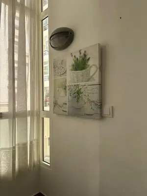 a painting of a flower pot on a wall next to a window at Appartement moderne à Bourgogne 2 chambre in Casablanca-Port