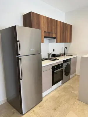 a kitchen with a stainless steel refrigerator at Beautiful apartment with a terrace in Casablanca