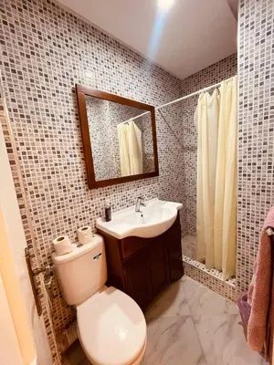 a bathroom with a toilet and a sink and a mirror at Cozy Studio in Casablanca in Casablanca