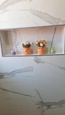 two pots of flowers sitting on a shelf at Suites au sein d'une Villa au centre ville de Rabat in Rabat
