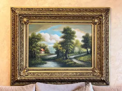 a picture of a painting of a road and trees at Elegant & Spacious Apartment in Prestigia in Rabat