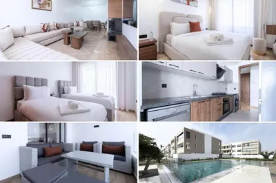 a collage of photos of a hotel room at Appartement avec Piscine dans Résidence Privée in Dar Bouazza
