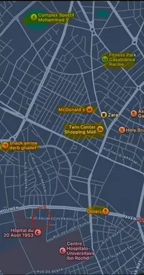 a close up of a map of a city at Bright & Cozy Apt with City View in Casablanca