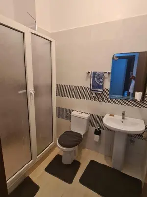 a bathroom with a shower and a toilet and a sink at Charmant appartement pour votre séjour a Bouskoura a Casablanca in Bouskoura