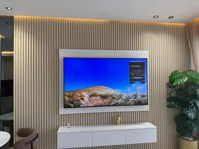 a flat screen tv hanging on a wall at Stylish Apartment with a seaview 9 in Casablanca