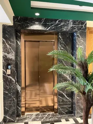 a elevator in a building with a palm tree in front of it at Cosy Studio Plein Casablanca in Casablanca