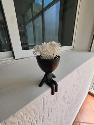 a flower pot sitting on the ledge of a porch at Appartement cosy en plein quartier d'affaires in Casablanca