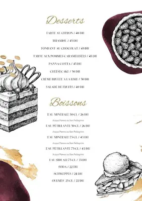 a menu for a restaurant with drawings of food at Élégance Océanique in Casablanca