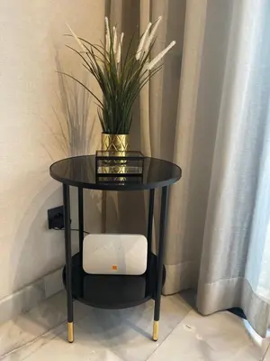 a black table with a plant on top of it at A 1 pas de Zara Magnifique Studio Premium in Casablanca