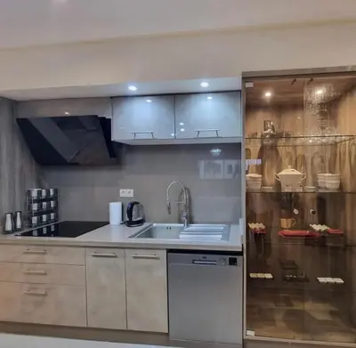a kitchen with a sink and a counter at Modern gated apartment 2 bedroom 2 baths Beachside with pool in Casablanca