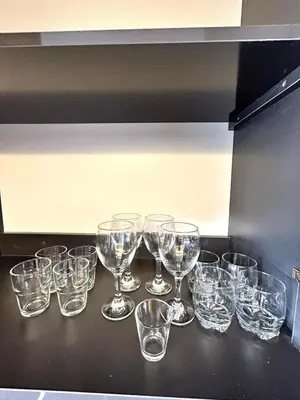 a group of wine glasses sitting on a counter at Studio au Cœur de Rabat in Rabat