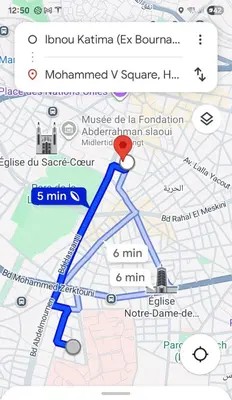 a map with a red circle on it at Appartement cosy près Abdelmoumen Maarif in Casablanca