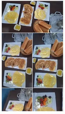a collage of four pictures of plates of food at Chambres au sein d'une villa in Rabat