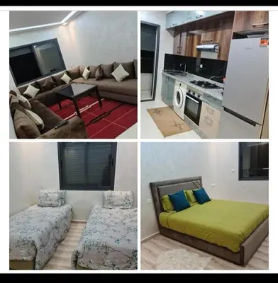 a collage of four pictures of a living room at Maison vacances à bouznika in Bouznika