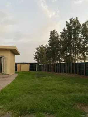 a yard with a fence and some trees at Dream villa with a pool