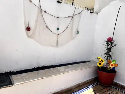 a room with a potted plant and a wall with a necklace at Dar EL BAHIA - Spacious flat with large Terrace in Casablanca