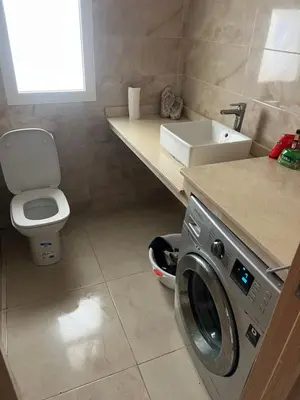 a bathroom with a toilet sink and a washing machine at La perle de Sidi by Rachid in Dar Oulad Hajj Kassem