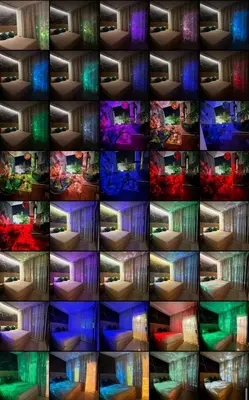 a collage of different colored lights on a wall at High Standing Duplex - Pool Sun in Mohammedia