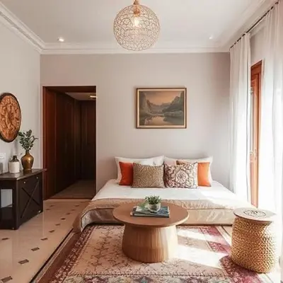 a bedroom with a bed and a table in it at A Cozy escape in Morocco in Casablanca
