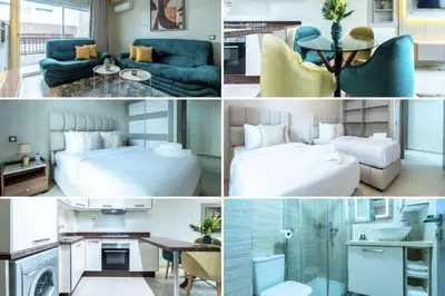 a collage of photos of a hotel room at Appartement Élégant au Cœur de Central Park in Mohammedia