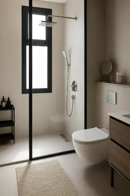 a bathroom with a shower with a toilet and a sink at Margueri House in Mohammedia