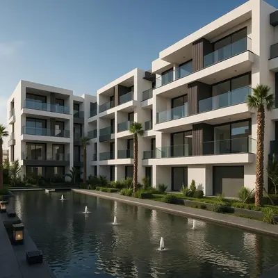 a rendering of a building with ducks in the water at Margueri House in Mohammedia
