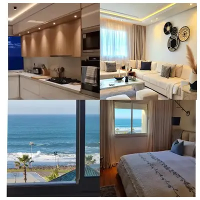 a collage of pictures of a kitchen and a living room at Blue paradise in Rabat