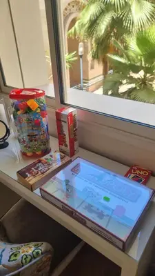 a tablet computer sitting on a table next to a window at majorelle luxury in Rabat