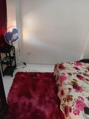 a bedroom with a bed with a red rug at Belle chambre pour 2 sidi maarouf in Casablanca