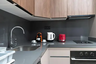 a kitchen with a sink and a counter top at Modern & Calm Studio in Casablanca