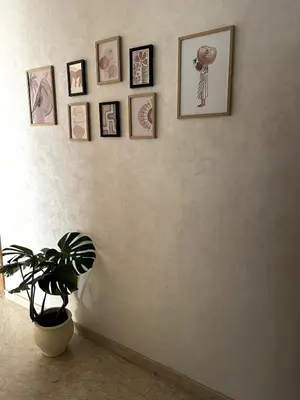 a room with a plant and framed pictures on a wall at Bohemian Oasis in Casablanca