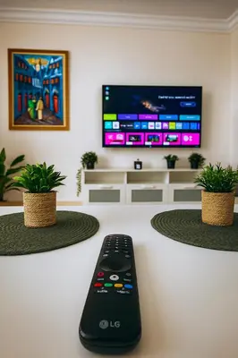a remote control sitting on a table in front of a tv at Casa Bourgogne 2-Bedroom apart, Guarded community in Casablanca