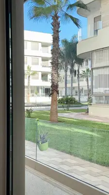a view of a palm tree from a window at Garden paradis bouznika in Bouznika