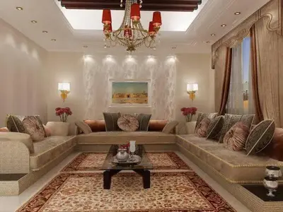 a living room with couches and a chandelier at Casablanca in Casablanca