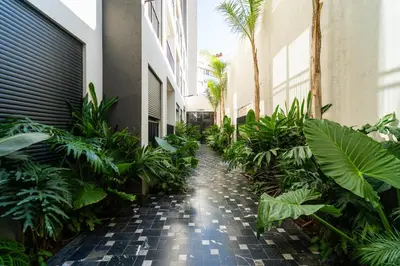 an empty hallway with plants in a building at Modern & chic studio in Anfa Park, Fast Wifi in Casablanca