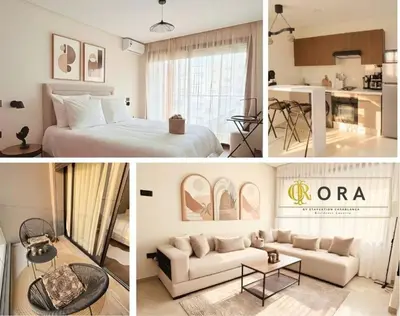 a collage of photos of a bedroom and a living room at ORA Luxoria Suite Racine & Gym by Staycationcasa in Casablanca-Port
