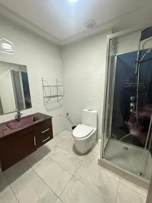 a bathroom with a toilet and a sink and a shower at Appartement Marbella beach in Mansouria