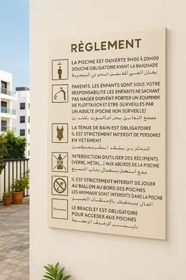 a sign for a restaurant on a wall at Évasion Marine & piscine 3 chambres in Bouznika