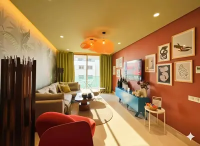 a living room with a couch and a tv at Maya Suites - Luxury Stay in Casablanca in Casablanca
