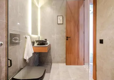 a bathroom with a sink and a toilet and a shower at Studio Luxe avec vue Magnifique WiFi Haut Debit et Netflix Inclus in Casablanca