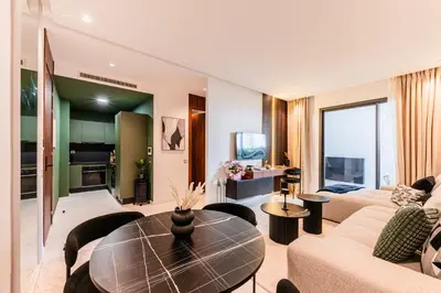a living room with a couch and a table at New Architect & Design Studio - CFC & Maarif in Casablanca