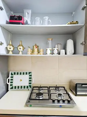 a kitchen counter with a stove top in a kitchen at Sunset Ocean View in Rabat