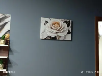 a picture of a flower on a blue wall at Loge studio agdal in Rabat
