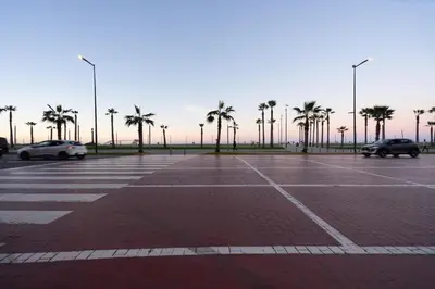 a parking lot with palm trees and cars at Luxury Studio near to H2M Area in Casablanca