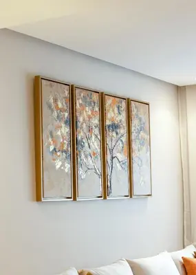 a wall with four paintings on a wall at Elegance - 2 bedrooms with Pool - 5 min Airport in Nouaseur