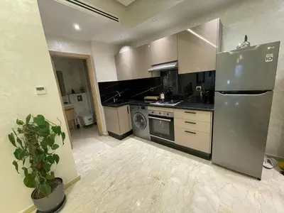 a kitchen with a stainless steel refrigerator and a dishwasher at Studio oasis calme et spacieux in Maarif