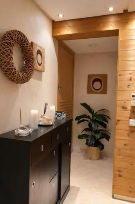 a room with a black counter with candles on it at Chic Cozy Studio Maarif Casablanca in Casablanca