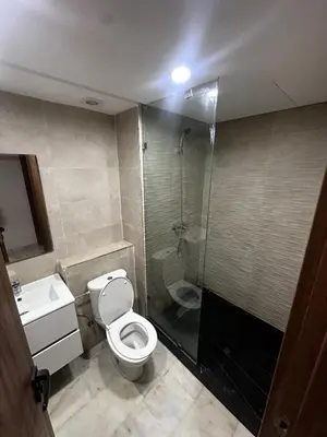 a bathroom with a shower and a toilet and a sink at appartement de luxe a Mansouria in Mansouria